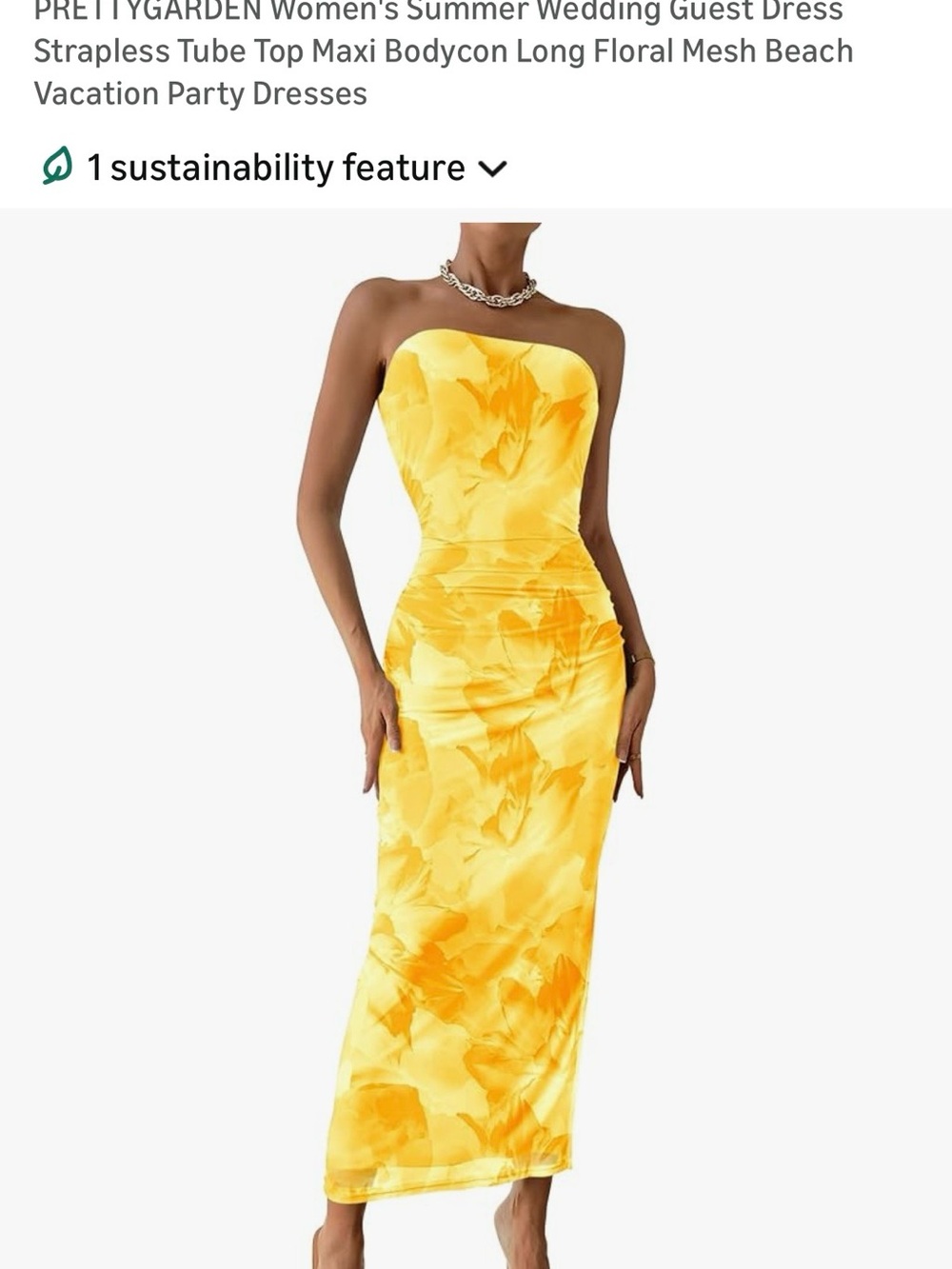 Pretty Garden Strapless Tube Top Maxi Floral Mesh Dress in shades of yellow